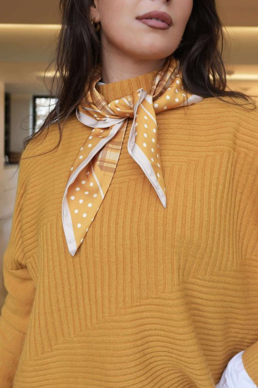 Plaid & Polka Border Triangle Silk Neckerchief Dijon